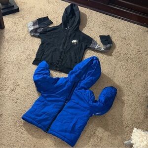 Blue and Black Hooded Jackets